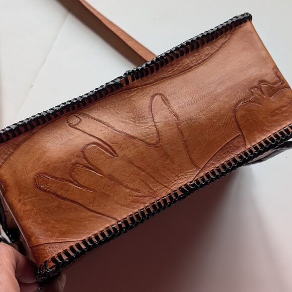 Vintage Hand Tooled Leather Purse Crossbody Shoulder Bag W/ Lily Flower & Fairy - Picture 7 of 14